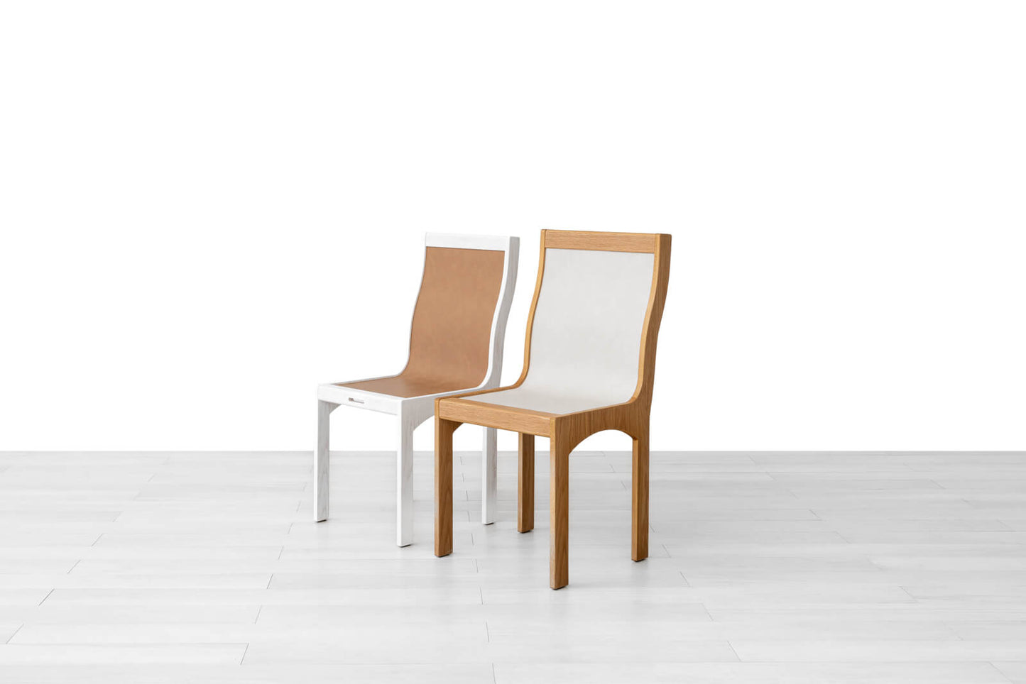 SEDIA DUPLEX Finitura in Rovere Naturale e Bianco Similpelle Panna e Caramello