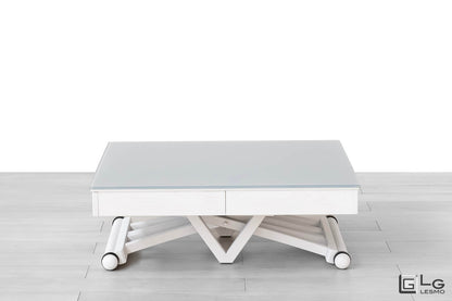 TAVOLINO ESTENSIBILE Finitura Frassino Bianco e Cristallo 304cm - 14 posti
