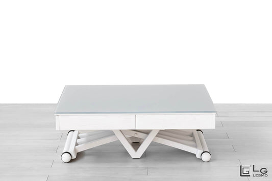 TAVOLINO ESTENSIBILE Finitura Frassino Bianco e Cristallo 304cm - 14 posti
