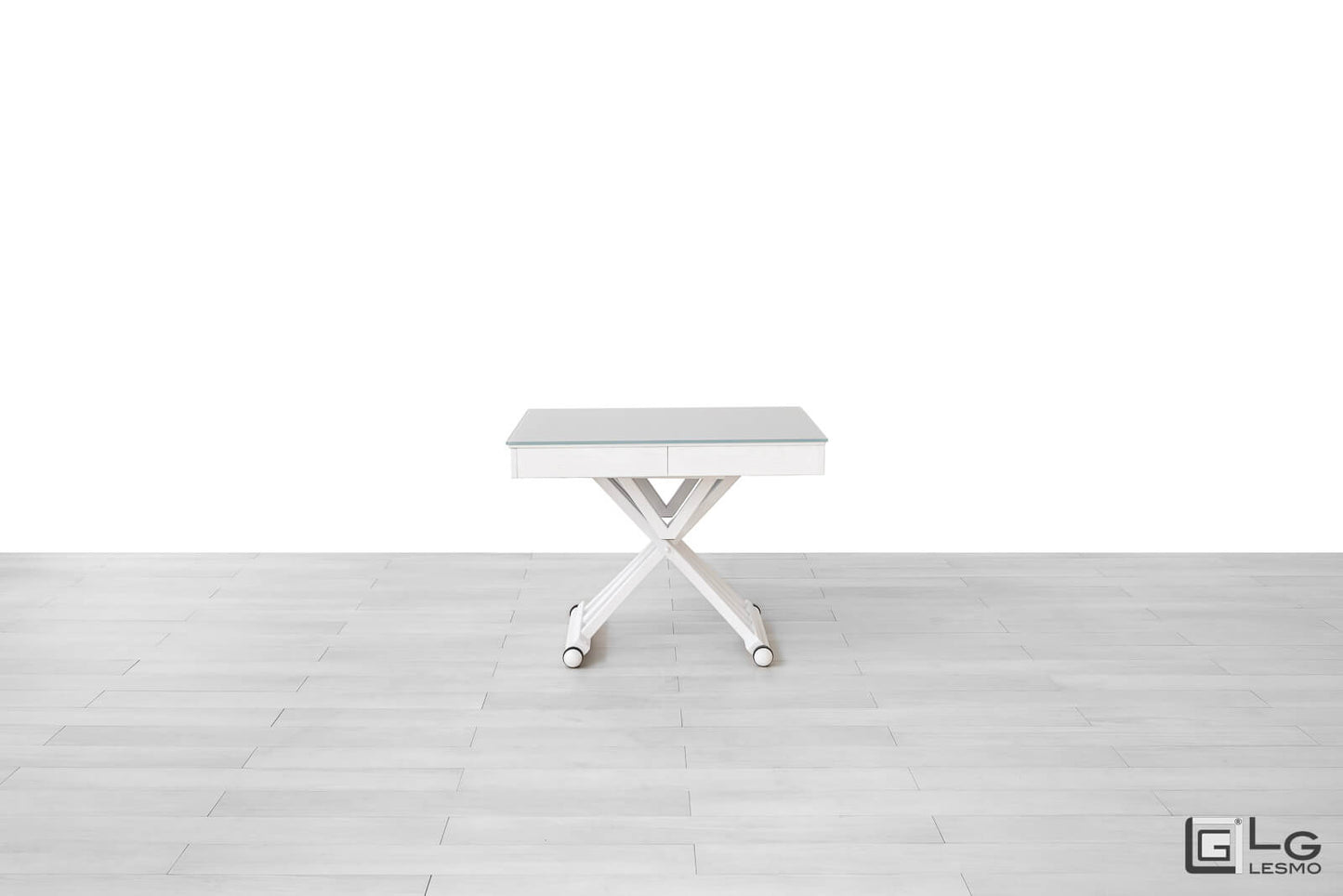 TAVOLINO ESTENSIBILE Finitura Frassino Bianco e Cristallo 304cm - 14 posti