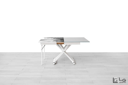 TAVOLINO ESTENSIBILE Finitura Frassino Bianco e Cristallo 304cm - 14 posti