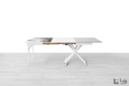 TAVOLINO ESTENSIBILE Finitura Frassino Bianco e Cristallo 304cm - 14 posti