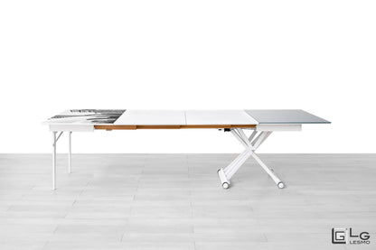 TAVOLINO ESTENSIBILE Finitura Frassino Bianco e Cristallo 304cm - 14 posti
