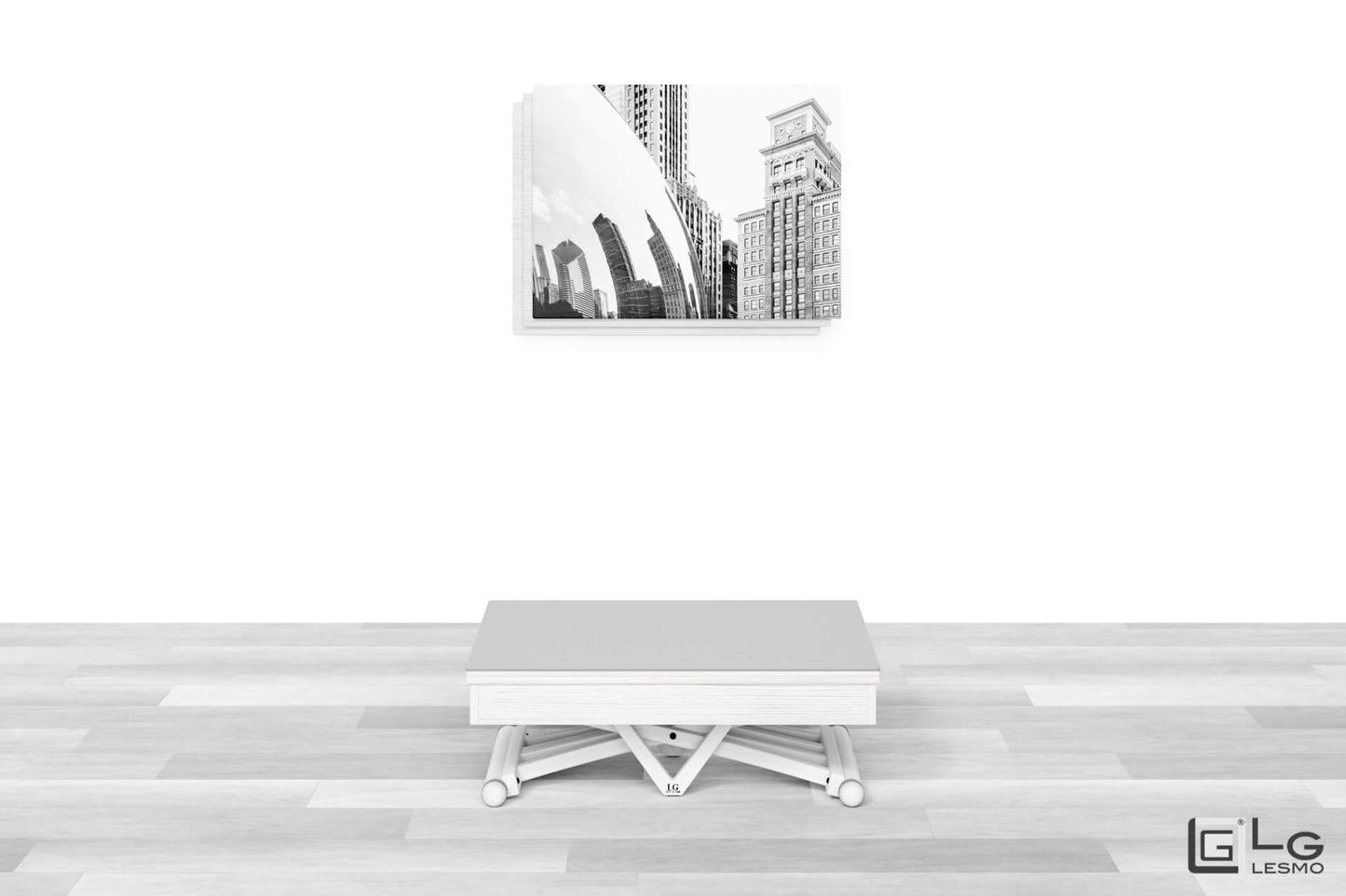 TAVOLINO ESTENSIBILE Finitura Frassino Bianco e Cristallo 304cm - 14 posti